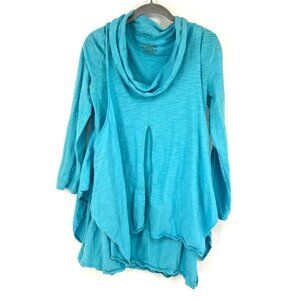 Neon Buddha Womens Layered Tunic Lagenlook Blue Size Small Oversized Long Sleeve